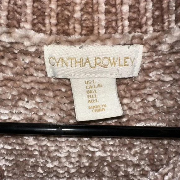 Cynthia Rowley Chenille Mock Neck Sweater 3/4 Sleeve Tan Chunky Soft Ribbed Sz L - Picture 3 of 6